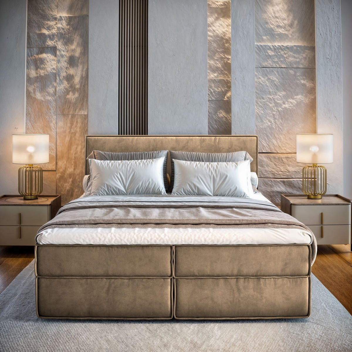 BOXBETT PELLIO 140x200 cm mit Matratze und Topper - Beige - Beige, Holz (140/200cm) - MASSENO