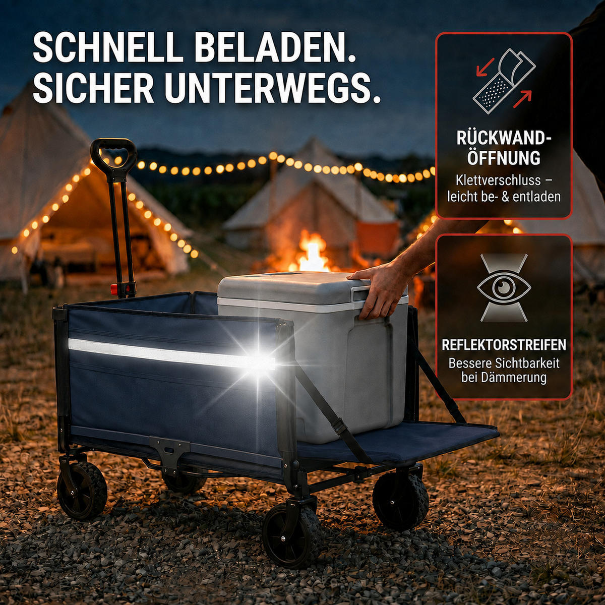 ALBATROS Bollerwagen faltbar 120L, Blau - Blau, Metall (47/51/70cm) - Albatros