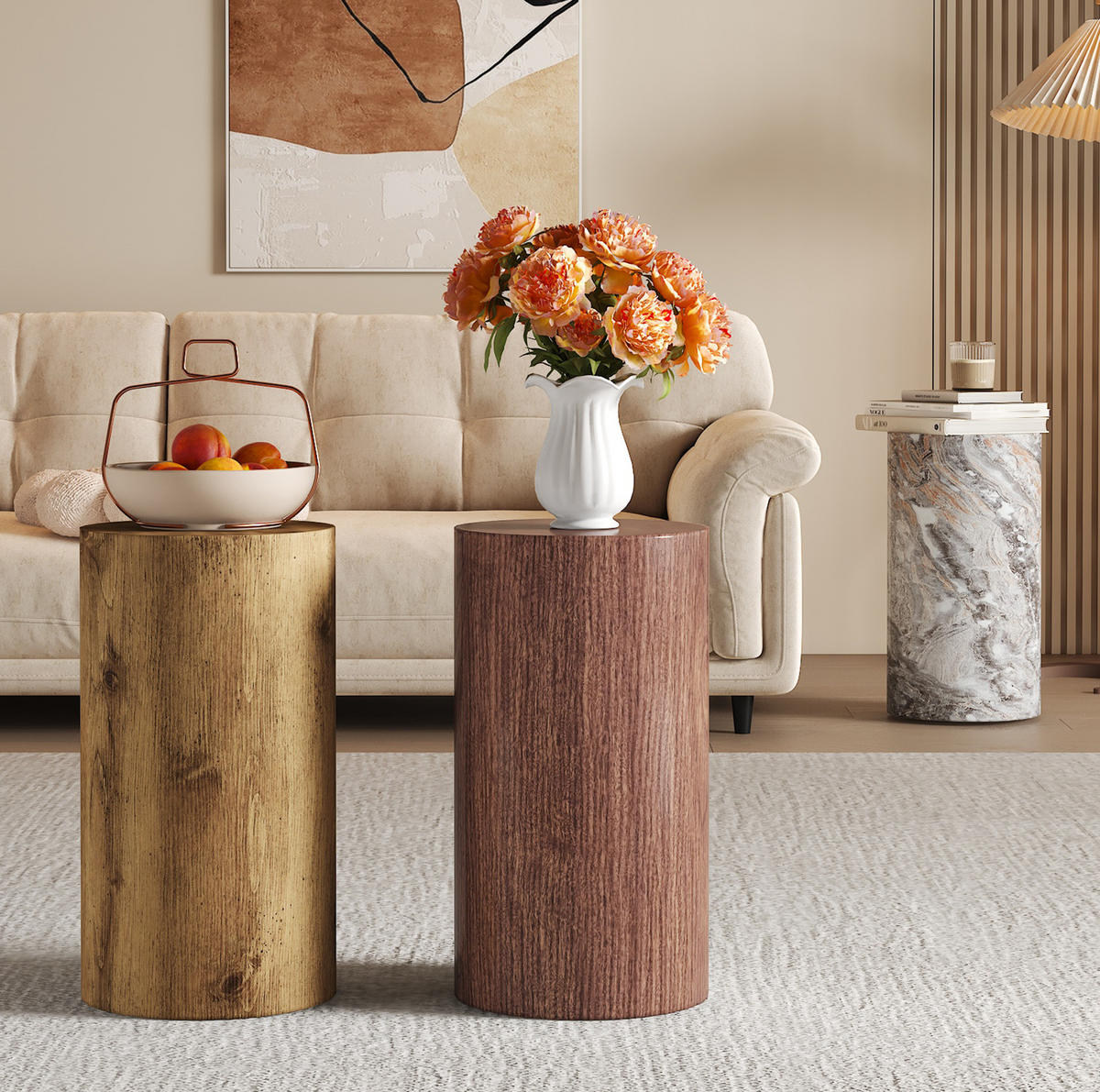 COUCHTISCH aus MDF Ø30x55 cm in Walnussfarben - Walnussfarben, Holzwerkstoff (30/30/55cm) - Modfu