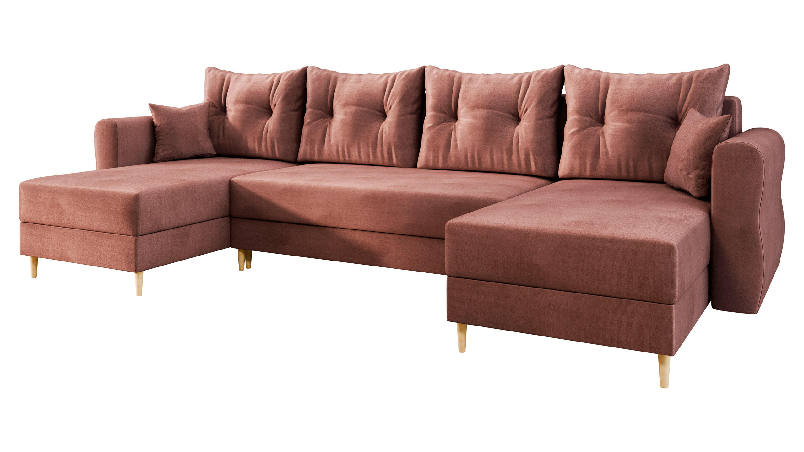 WOHNLANDSCHAFT Zako U - Dunkelrosa/Naturfarben, Holz/Textil (310/85/138cm) - MIRJAN24