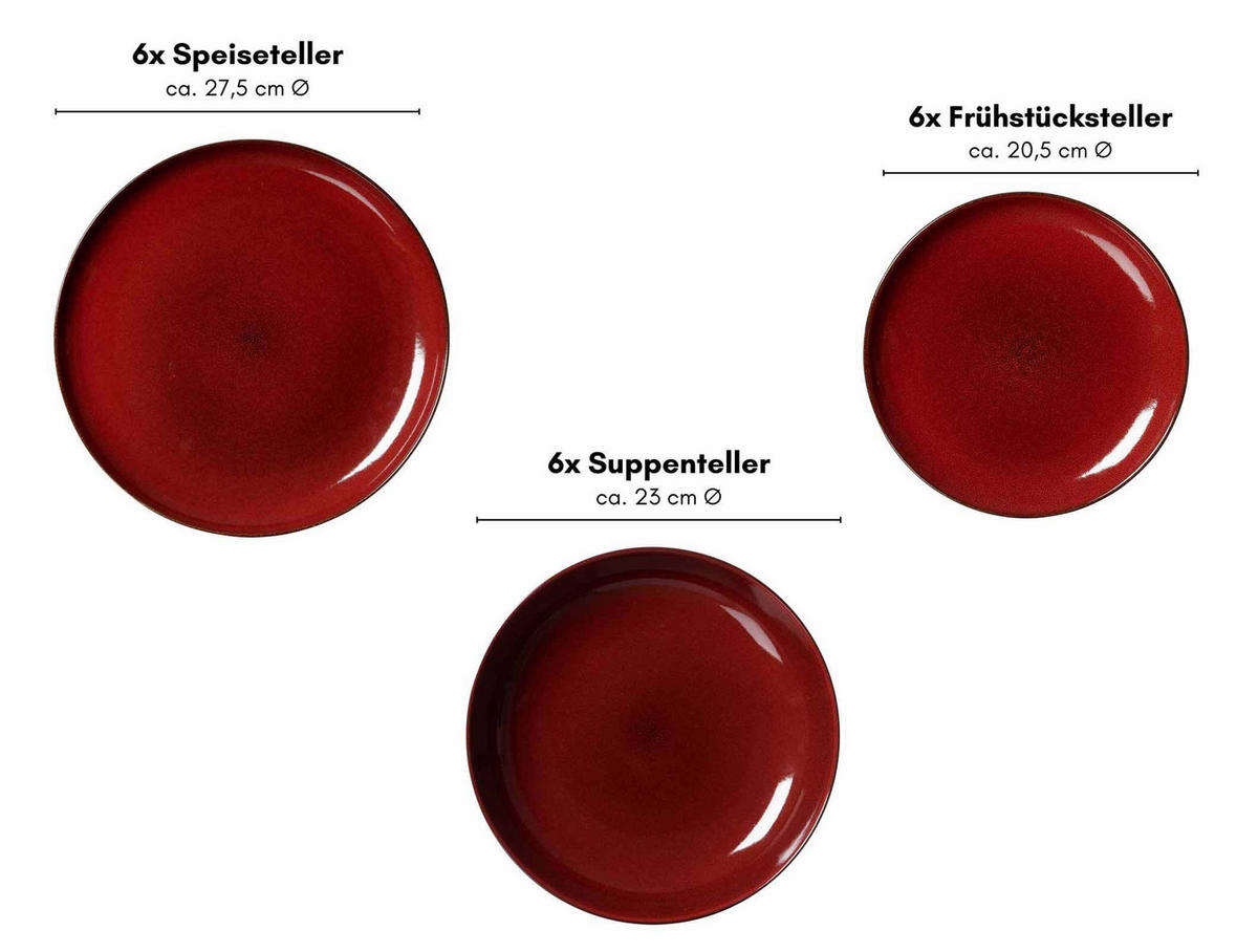 TELLER-SET GAMBIA rot 18er Set - Rot, Keramik (1/1/1cm) - Ritzenhoff Breker