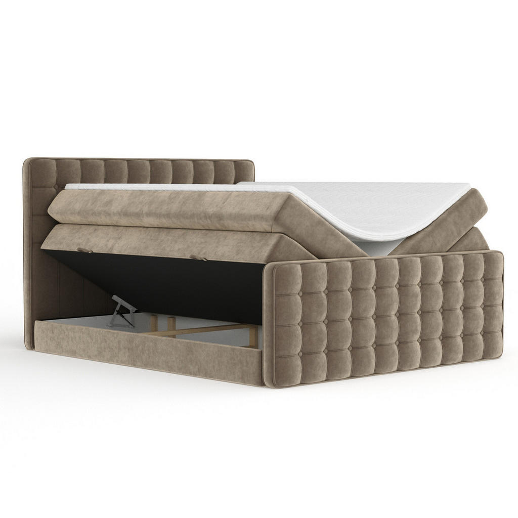 Thumbnail - Maison de Reve Boxspringbett, Braun, Textil, Buche, Kiefer, H3 + H4, 7-Zonen, Höhe ca. 40 cm, 160x200 cm, Handmade in Eu...