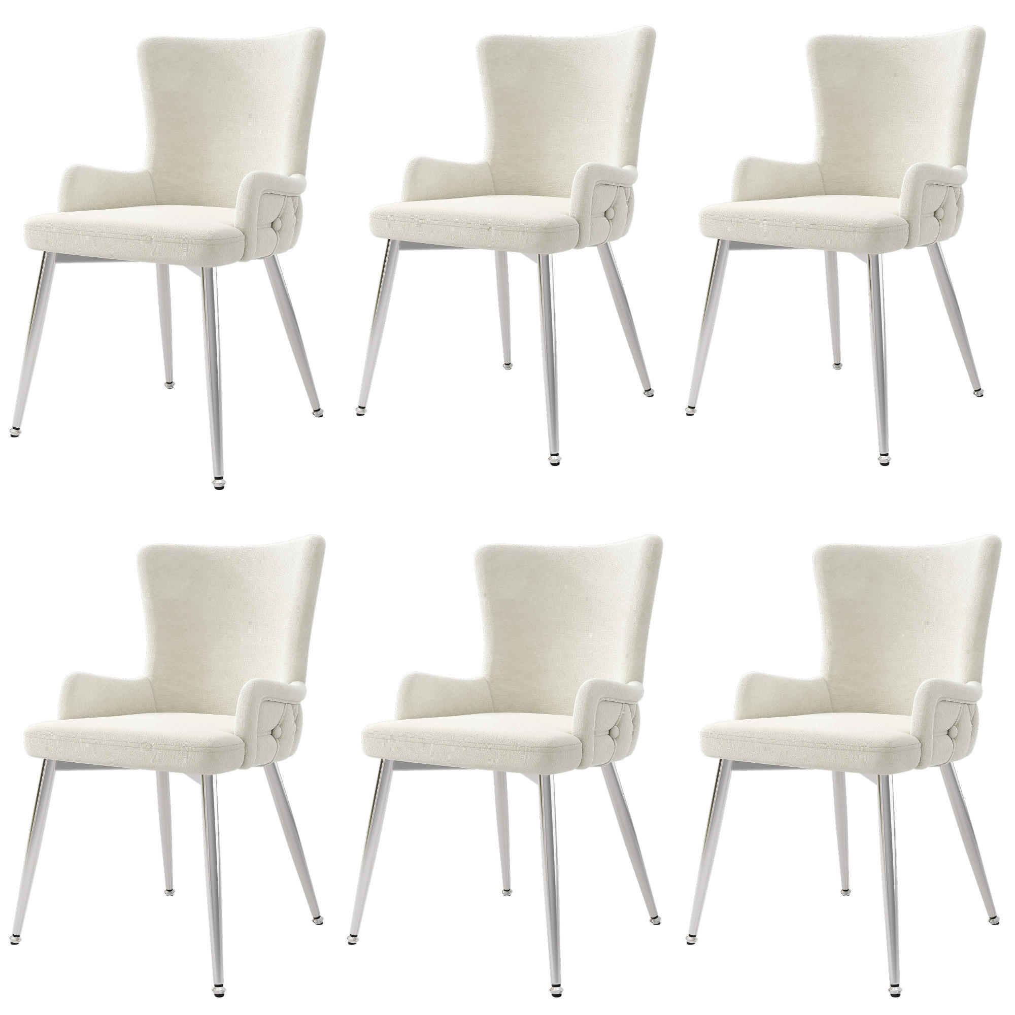 ARMLEHNSTUHL-SET DE-35763 6 Stück mit Samt und Silberbeinen Beige - Beige, Metall (49/85/47cm) - ComfortXL