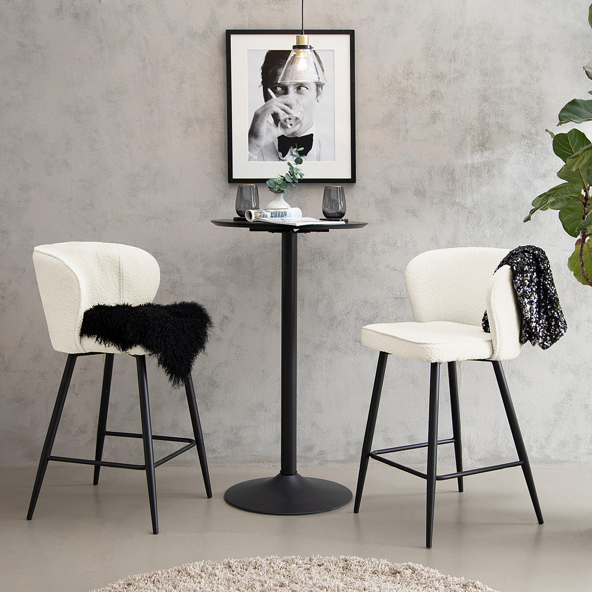 BARHOCKER - 2er-Set - Schwarz/Weiß, Kunststoff/Textil (49/97/53cm) - home24