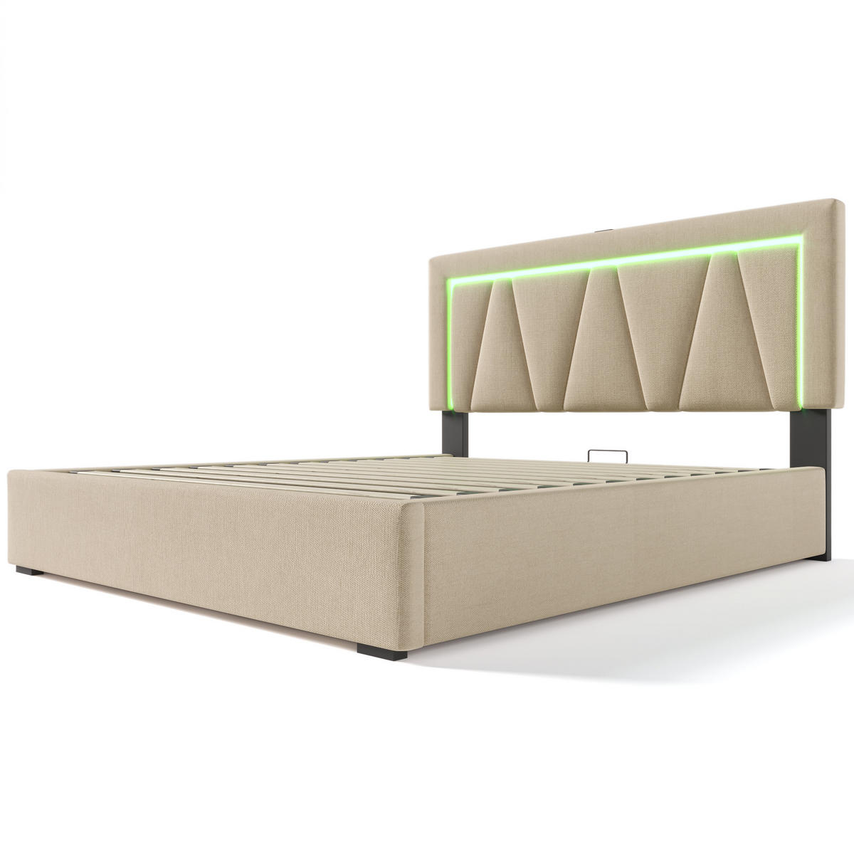 POLSTERBETT 140/200 cm Beige mit USB- und Type-C-Anschlüssen und LED-Beleuchtung Mit Matratze - Beige, Textil (140/200cm) - OKWISH