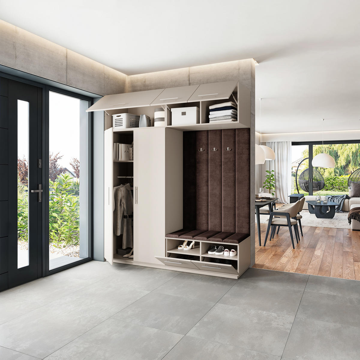 GARDEROBENSCHRANK REMA 200/240/60 cm Modern Garderobe-Set Kaschmir - Kaschmir/Braun, Holzwerkstoff (200/240/60cm) - MASSENO