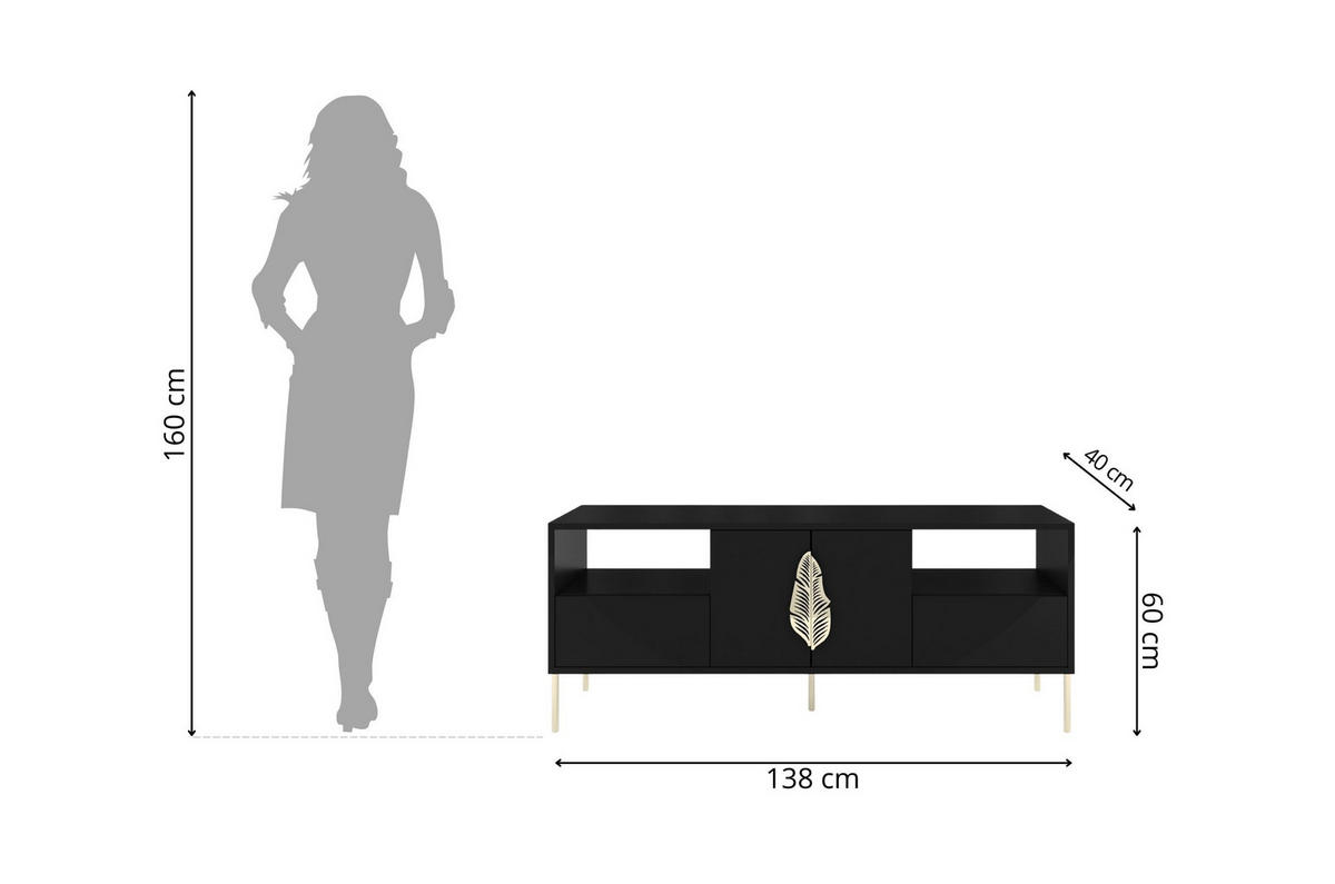 LOWBOARD Merlin, Schwarz, Goldene Details - Goldfarben/Schwarz, Holzwerkstoff/Metall (138/60/40cm) - Skandica
