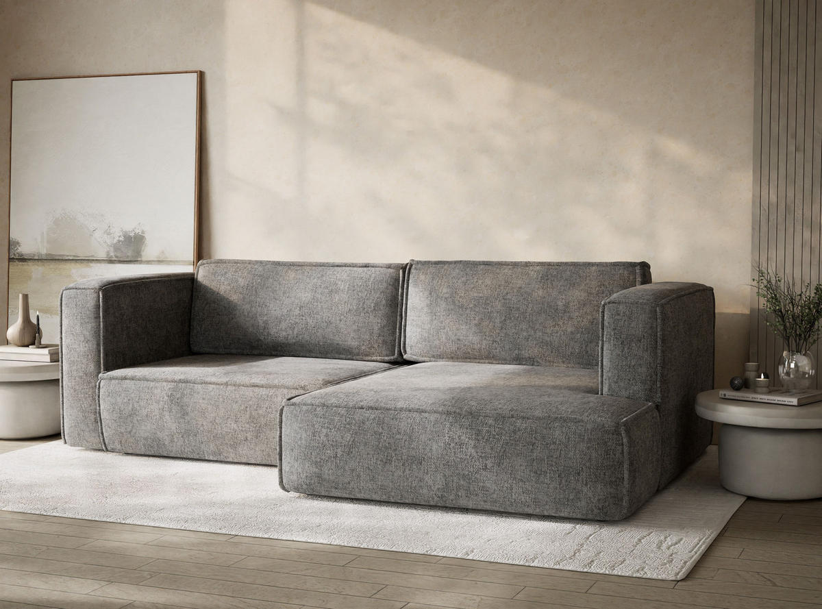 ECKSOFA MIT SCHLAFFUNKTION Velto Grau Chenille-Stoff - Schwarz/Grau, Holz/Holzwerkstoff (250/152cm) - Maison de Reve