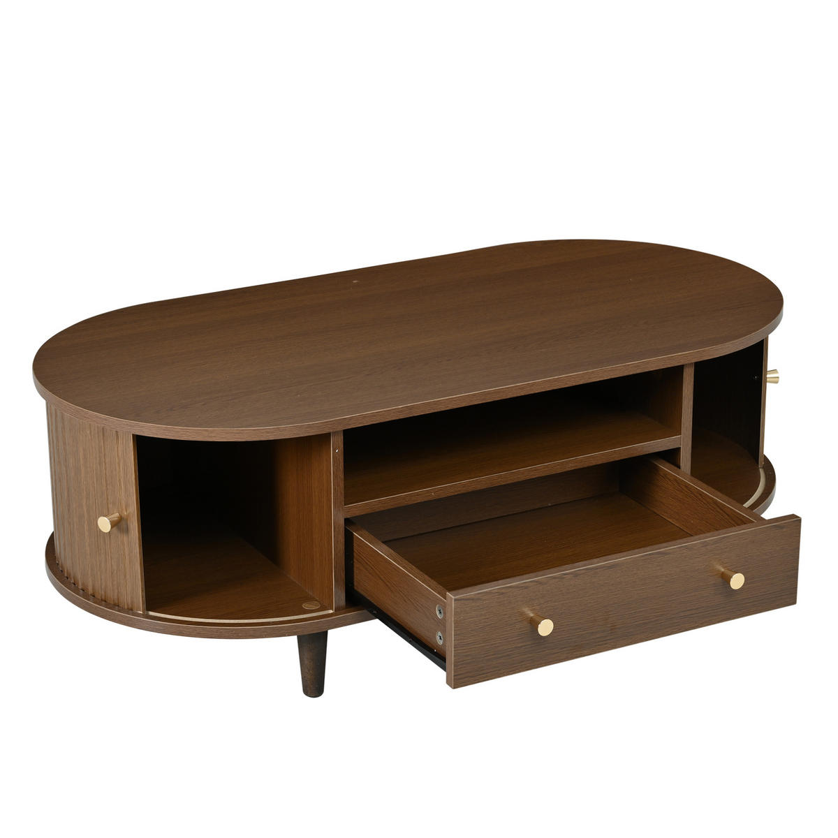 COUCHTISCH aus MDF 100x50x36 cm Walnussholz mit Schublade, offenen Fächern und Rolltür - Walnussfarben, Holzwerkstoff (100/50/36cm) - IVMEU