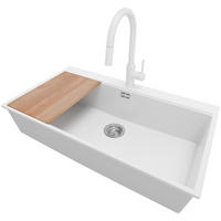 GRANITSPÜLE Oslo, 2-er set Weiß 88/50 cm 1 Becken + Küchenarmatur 40/20 cm + Ablauf-Set + Schneidebrett ab 90er Unterschrank - Chromfarben/Beige, Kunststoff (88/20/50cm) - Primagran