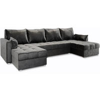 WOHNLANDSCHAFT NAKO Grau Plüsch-Stoff mit Schlaffunktion - Grau, Holz (285/85/140cm) - MASSENO