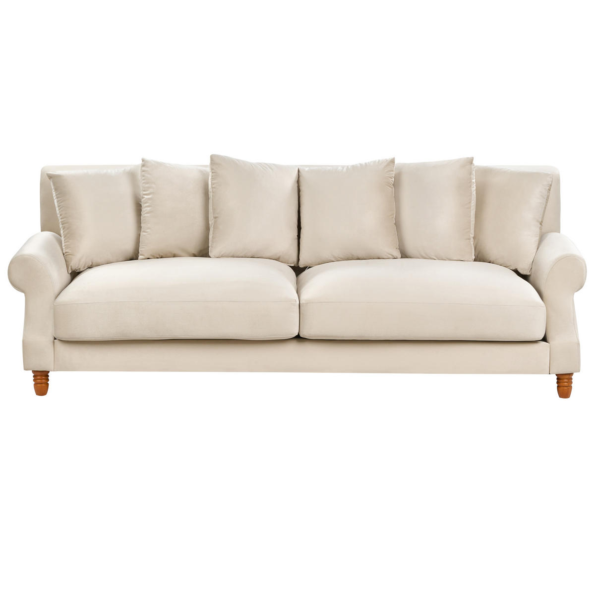 3-SITZER-SOFA Samtstoff cremeweiß Eike - Dunkelbraun/Weiß, Textil (229/82/102cm) - Beliani