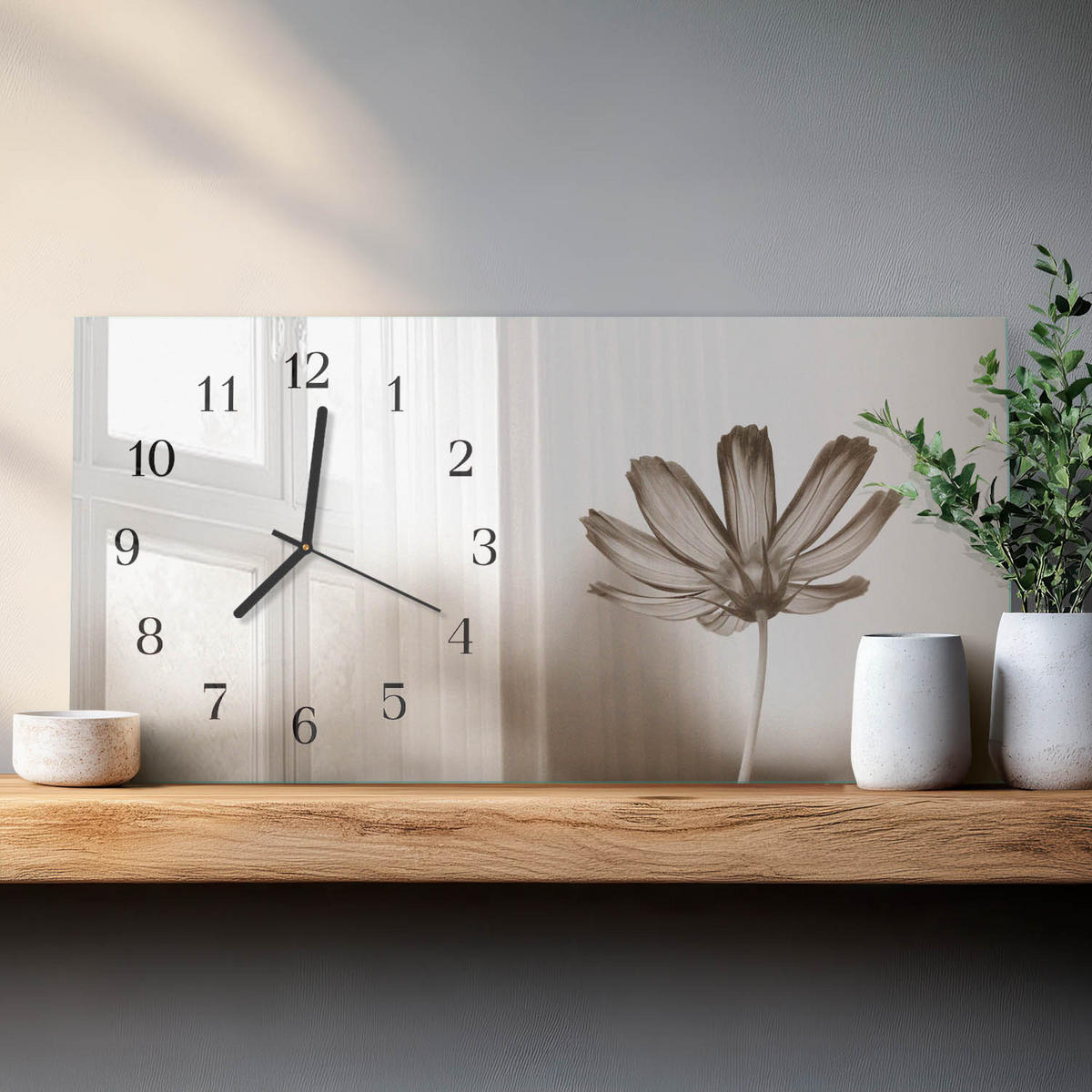 WANDUHR 60x30 cm - Abstrakte Linien - Beige, Glas (60/30/0.4cm) - TULUP