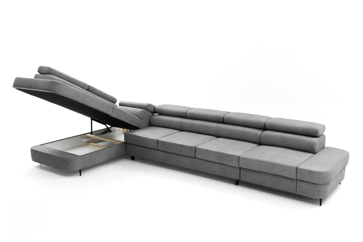 ECKSOFA PRIAM XXL L-Form Links mit Schlaffunktion 125x265 Velours Grau - Schwarz/Grau, Holz/Textil (203/420cm) - Muffo