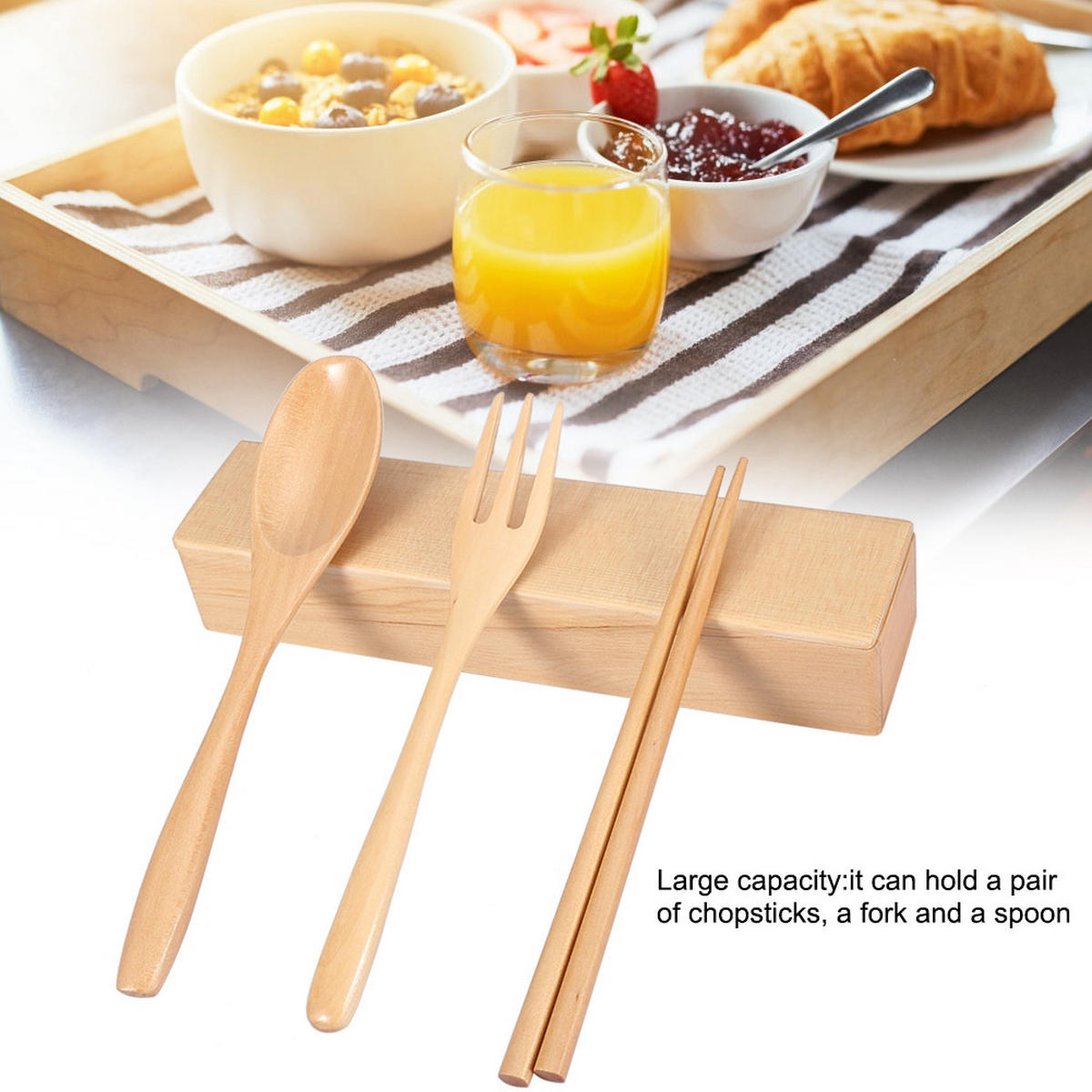 BESTECK-SET Rechteckige Holz-Besteckbox aus Tannenholz - Braun, Holz