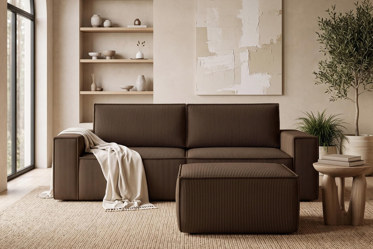 SITZPOUF NAPI gefederte Sitzfläche, dunkelbraun - Dunkelbraun/Schwarz, Textil (83/45/83cm) - KONSIMO®