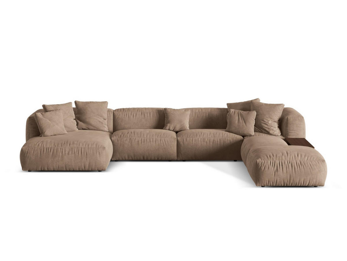 PANORAMASOFA modular rechts Martina aus Samt dunkelbeige 5 Sitzplätze - Mokka, Textil (280/75/406cm) - Micadoni