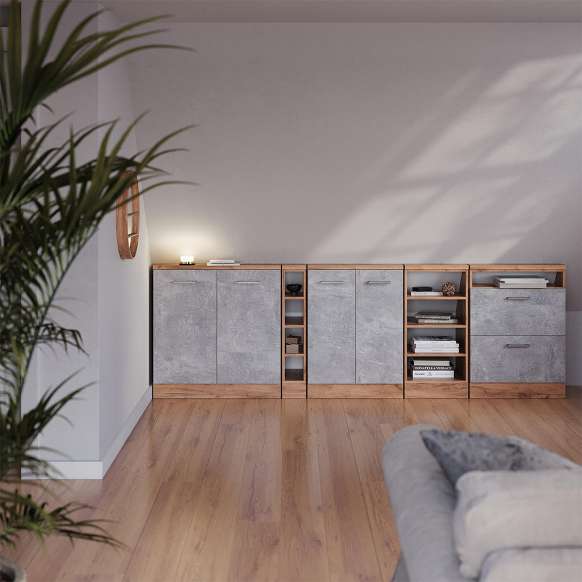 DACHSCHRÄGENSCHRANK-SET Rion Beton 2er Set - Grau, Holzwerkstoff (120/81.6/46cm) - Vicco