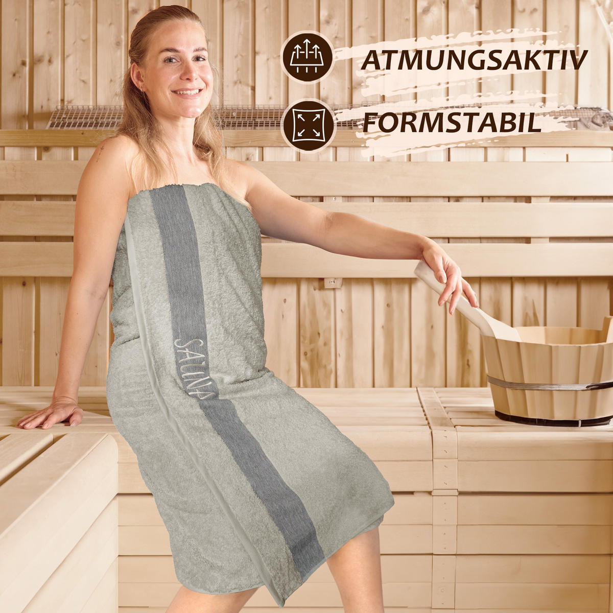 SAUNAHANDTUCH Lima Kieselgrau 100x200 cm - Graubraun, Naturmaterialien (100/200cm) - Lashuma
