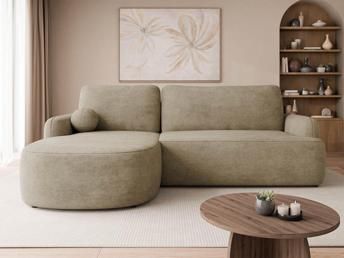 ECKSOFA Loridu, Seite: Links - Ecru/Schwarz, Holz/Kunststoff (250/174cm) - MIRJAN24