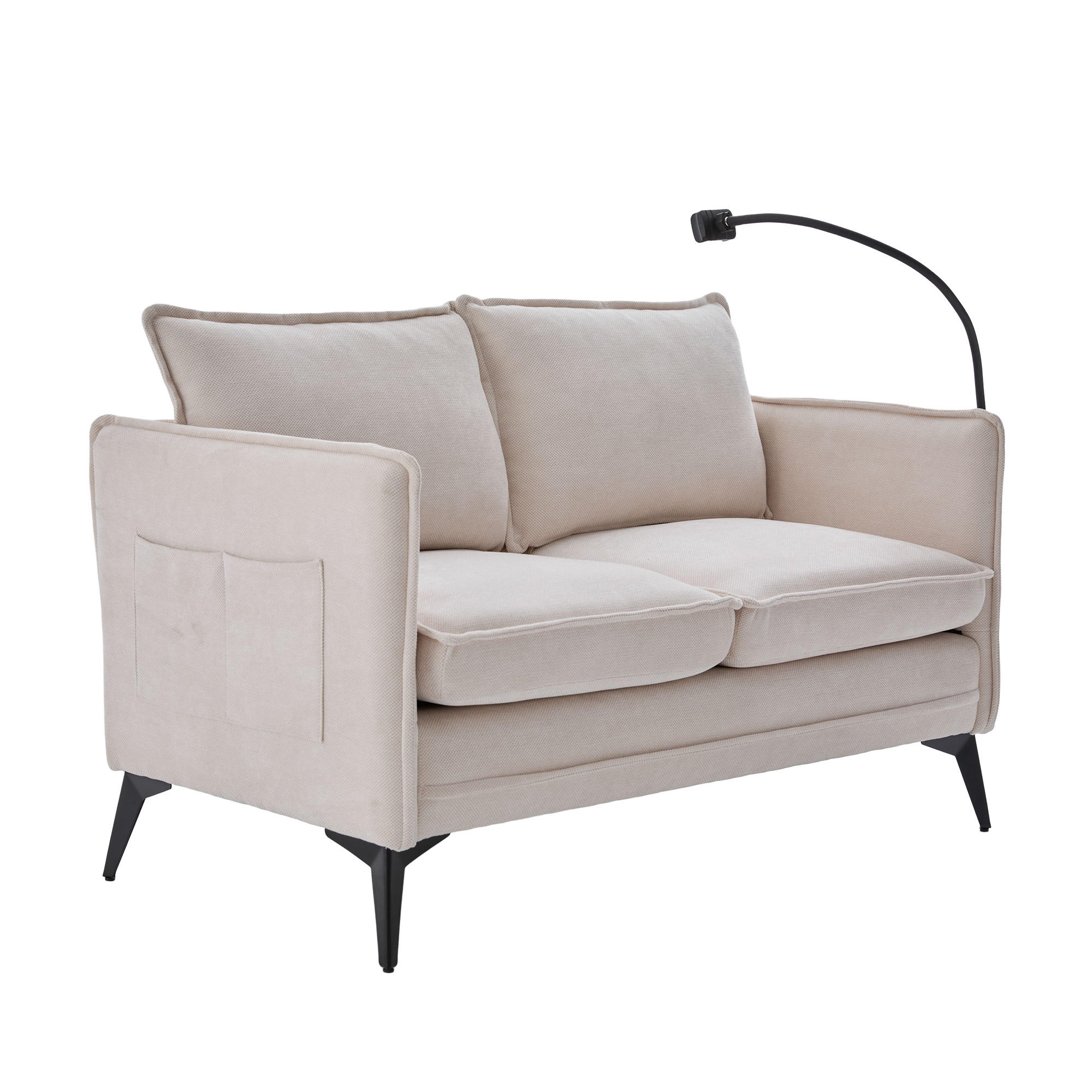 SOFA 2-Sitzer modernes Design mit Handy-Halterung Beige Chenille 127/69/66 cm - Beige, Textil (127/66/69cm) - OKWISH
