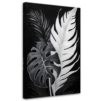 WANDBILD schwarz weiße monstera blätter - Schwarz, Textil (60/90cm) - Feeby