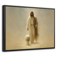LEINWAND Bilder mit Rahmen - Schaf - Jesus - Pinselstriche - Abstrakt - 40x30 - Beige, Textil (40/30cm) - MuchoWow
