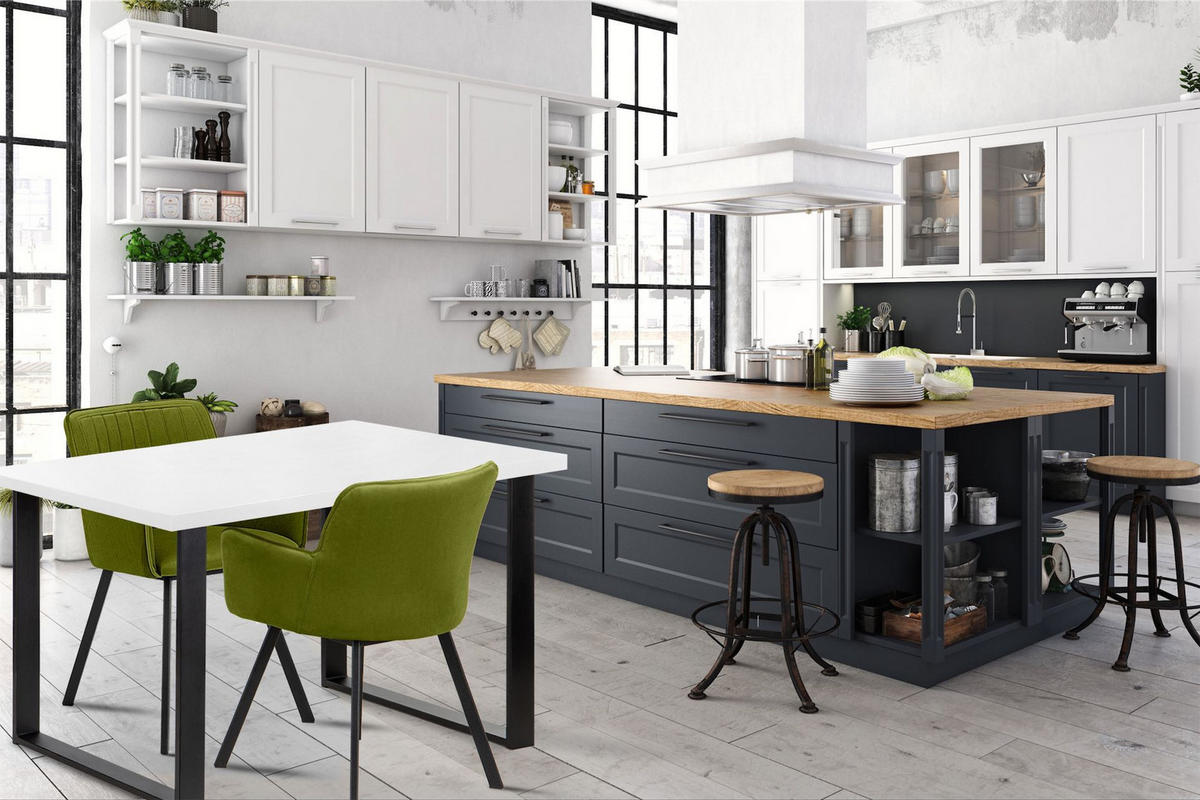 ESSTISCH CETO rechteckig Loft-Stile, weiß - Schwarz/Weiß, Holz/Metall (80/125/77cm) - KONSIMO®