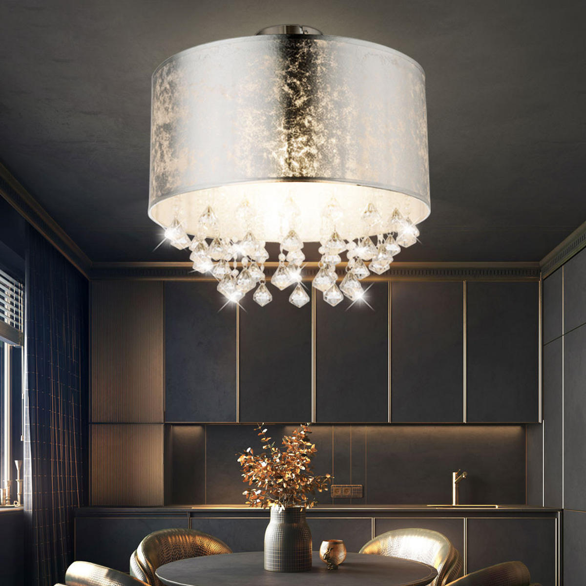 LED DECKENLEUCHTE Kristalle Silber - Silberfarben, Metall (30/30/31cm) - Globo Lighting