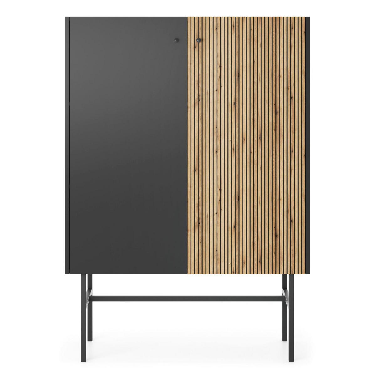 HIGHBOARD Divenos Schwarz / Holzoptik Eiche 93 cm - Eichefarben/Schwarz, Holzwerkstoff/Metall (93.2/131.7/39cm) - Selsey