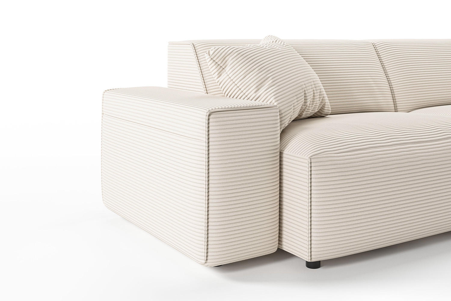 ECKSOFA RANI Cremeweiß Cord - Creme/Schwarz, Kunststoff/Textil (299/189cm) - KAWOLA