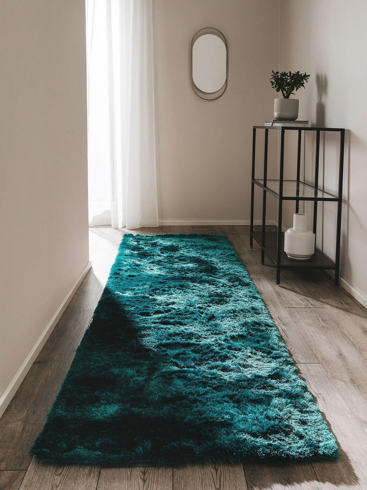 HOCHFLORTEPPICH Whisper Türkis 80x300 cm - Türkis, Textil (80/300cm) - benuta Nest