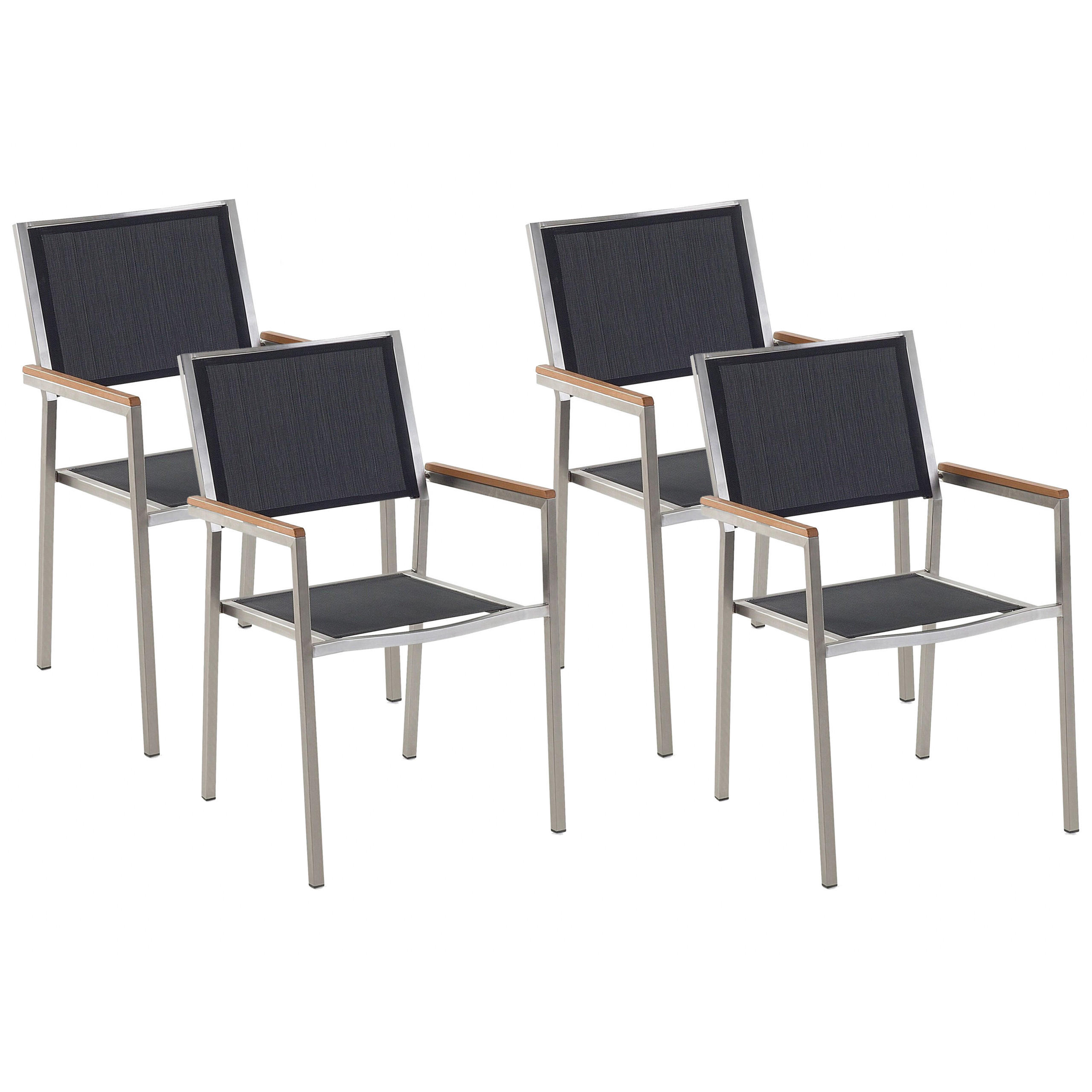 GARTENSTUHL 4er-Set schwarz Edelstahl Grosseto - Hellbraun/Silberfarben, Metall (55/87/58cm) - Beliani