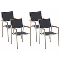 GARTENSTUHL 4er-Set schwarz Edelstahl Grosseto - Hellbraun/Silberfarben, Metall (55/87/58cm) - Beliani