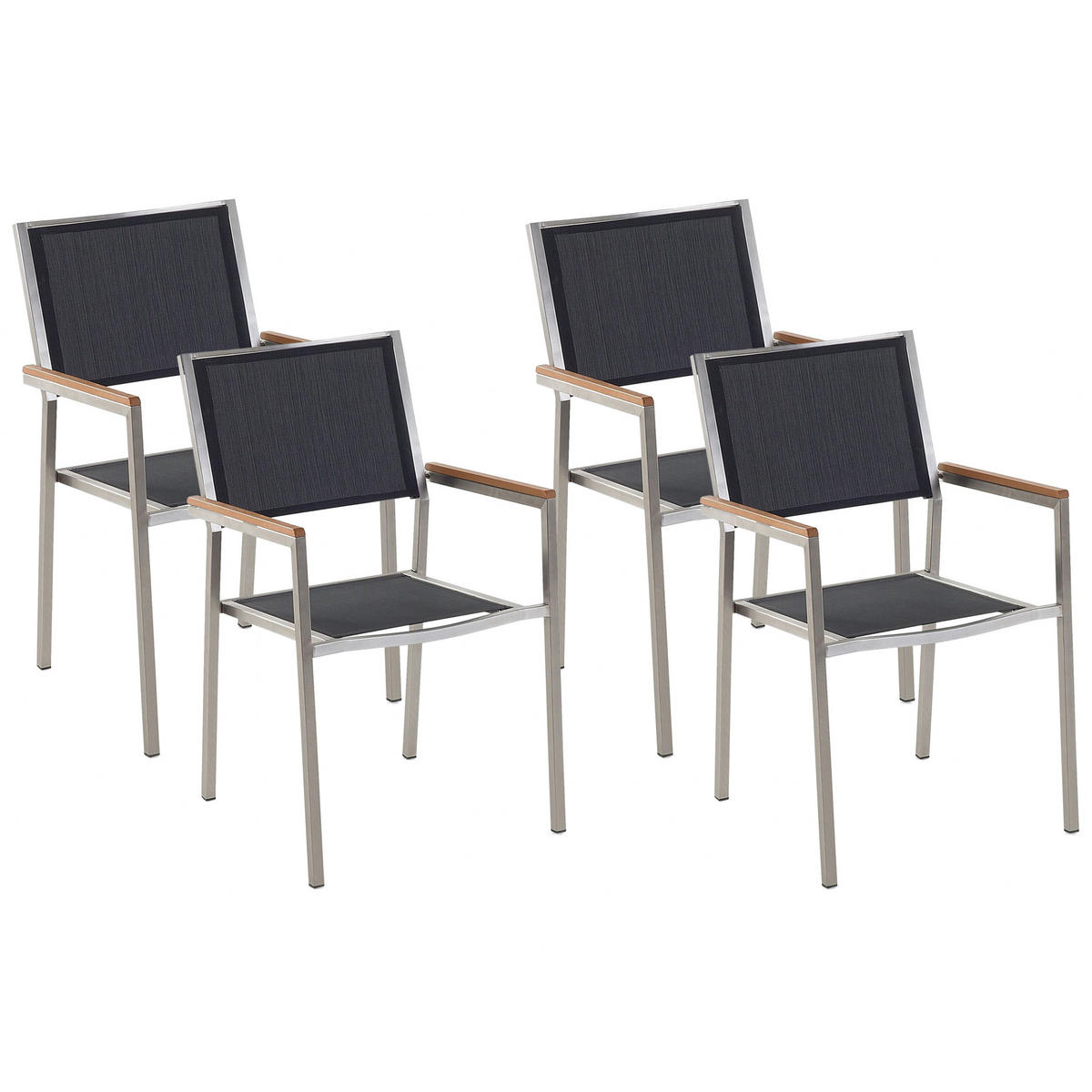 GARTENSTUHL 4er-Set schwarz Edelstahl Grosseto - Hellbraun/Silberfarben, Metall (55/87/58cm) - Beliani