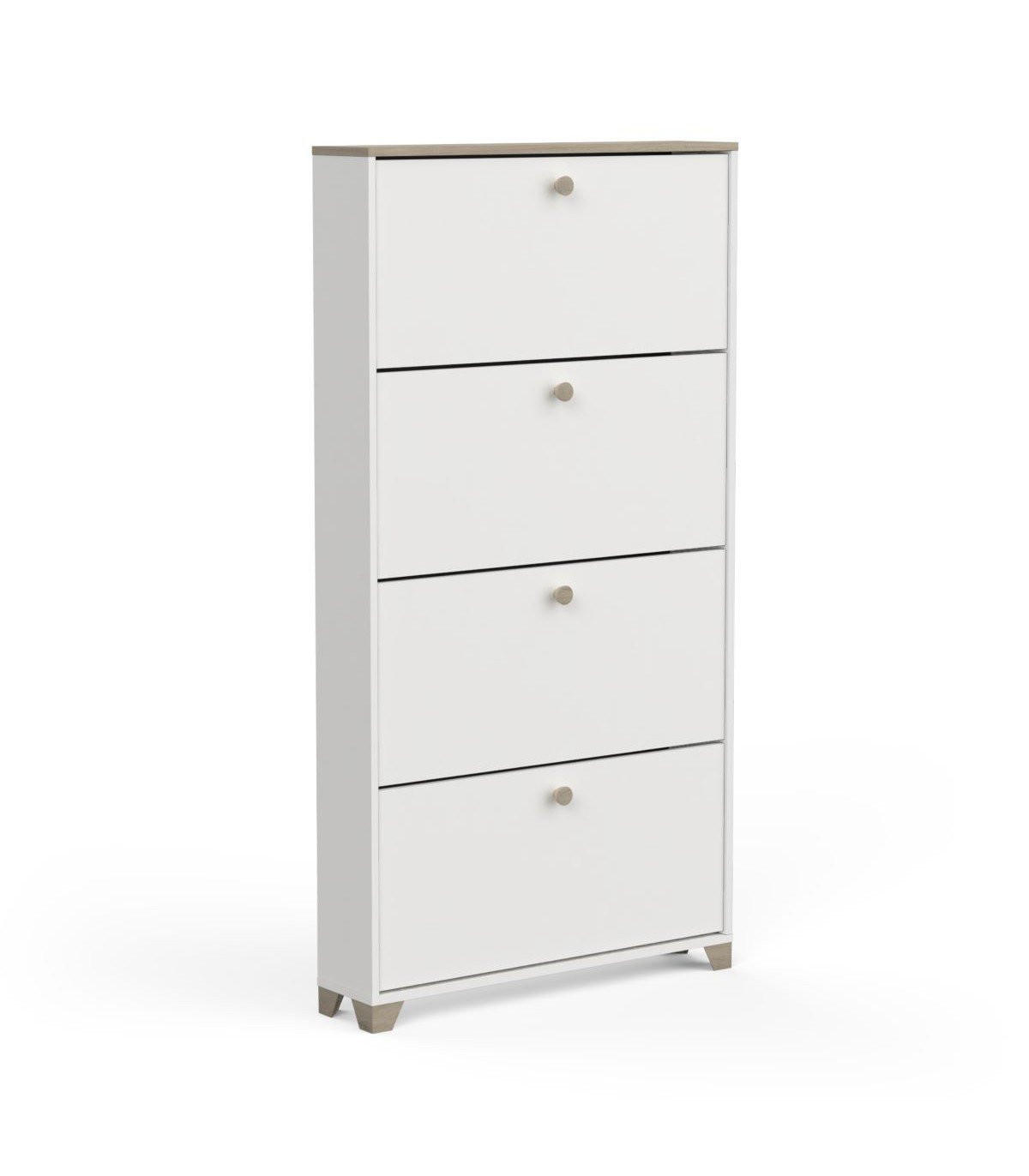 SCHUHREGAL mit 4 Klappen, Dekor Eiche Kronberg und Weiß - L80,8 cm - Apfelbaumfarben, Holzwerkstoff (17.8/154.2/80.8cm) - Calicosy