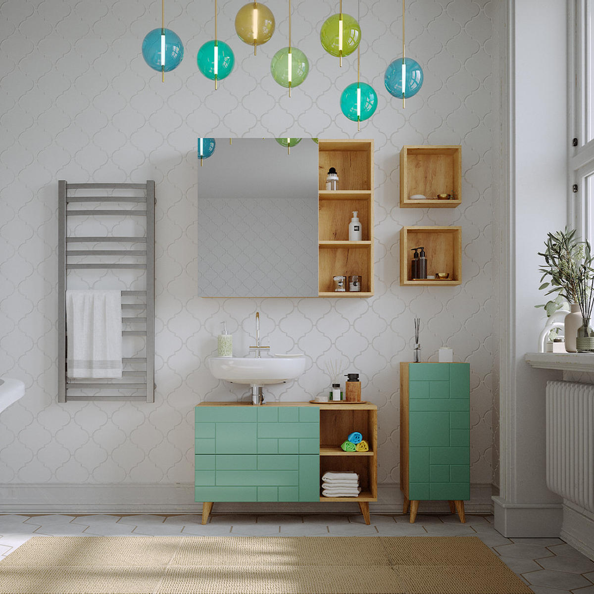 WASCHBECKENUNTERSCHRANK Rudi Mintgrün 90 x 59 cm mit 2 Schubladen - Mintgrün, Holzwerkstoff (90/59/32.6cm) - Vicco