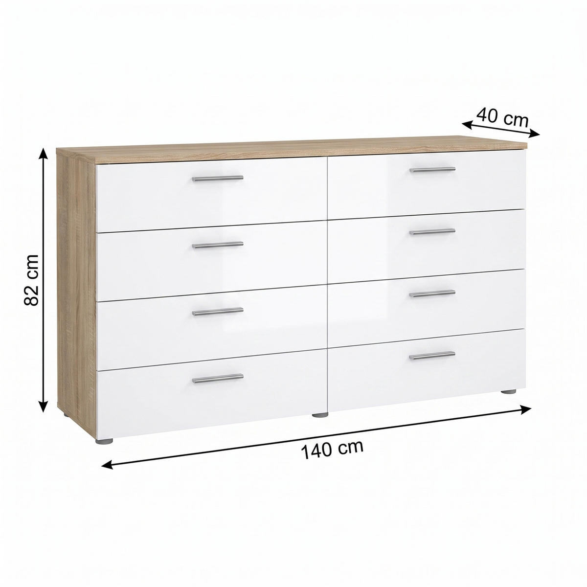 BYRÅ Pepe 140 x 40 x 82 cm – ekfärgad - Ekfärgad, Träbaserade material (140/82/40cm) - ebuy24
