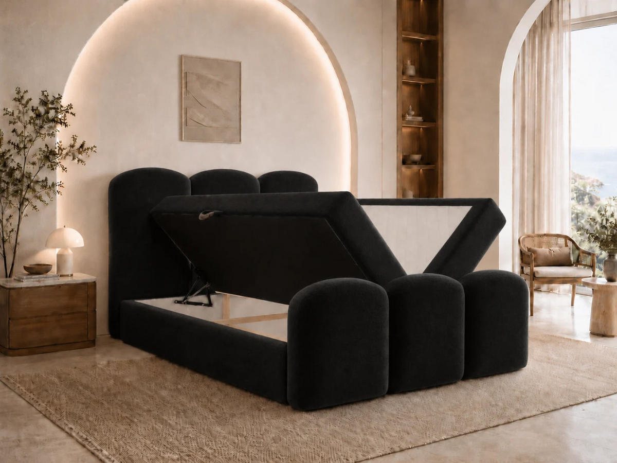 BOXBETT ROYAL 160x200 cm in Schwarz, Bettkasten, Topper, Velvet-Stoff - Schwarz, Holz/Textil (160/200cm) - EMLAR Home