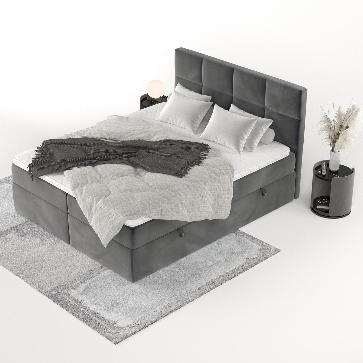 BOXBETT Oris 180/200 cm Anthrazit im Paros Stoff - Anthrazit/Schwarz, Holz/Holzwerkstoff (180/200cm) - AltaBeds
