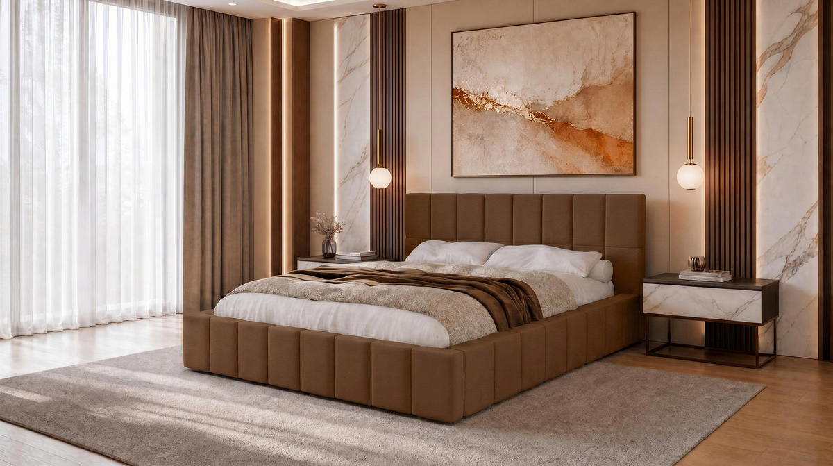 POLSTERBETT 180x200 cm, Alma, Doppelbett mit Bettkasten, Lattenrost aus Holz, Velourstoff, Dunkelbraun - Dunkelbraun, Holz/Kunststoff (180/200cm) - Marpur