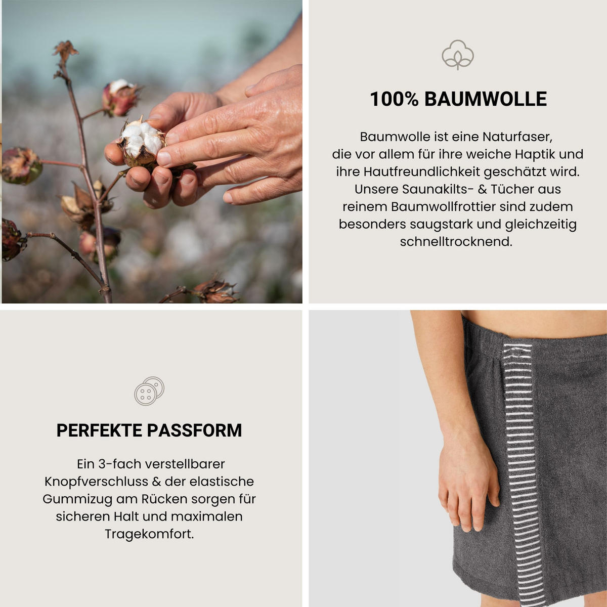SAUNAKILT Rom Herren - 46-54 - Dunkelgrau - Dunkelgrau, Textil (55/150cm) - SCHIESSER