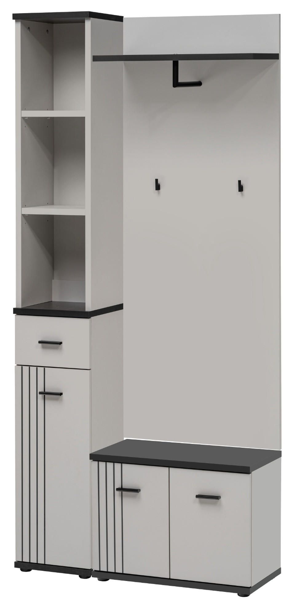 GARDEROBEN-SET 3-teilig Kaschmir, schwarz, Flurgarderobe 90 cm mit Stauraum - Kaschmir/Schwarz, Holzwerkstoff/Kunststoff (90/203/32cm) - Inn.Furn