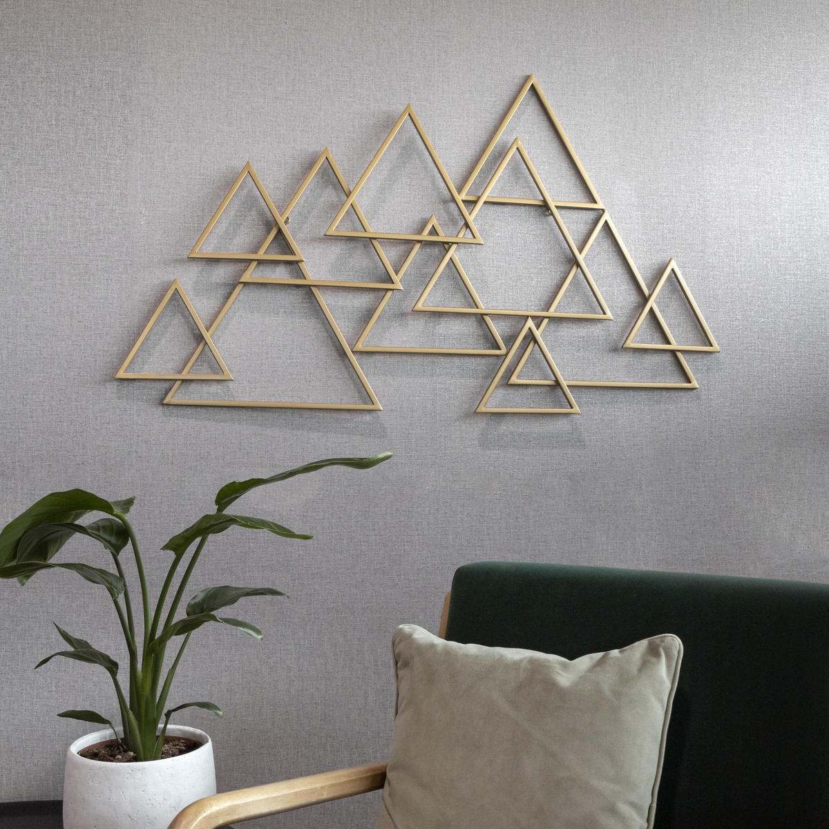 METALLKUNST - Moderne Dreiecke - Gold - Goldfarben, Metall (111/1/111cm) - Art for the Home