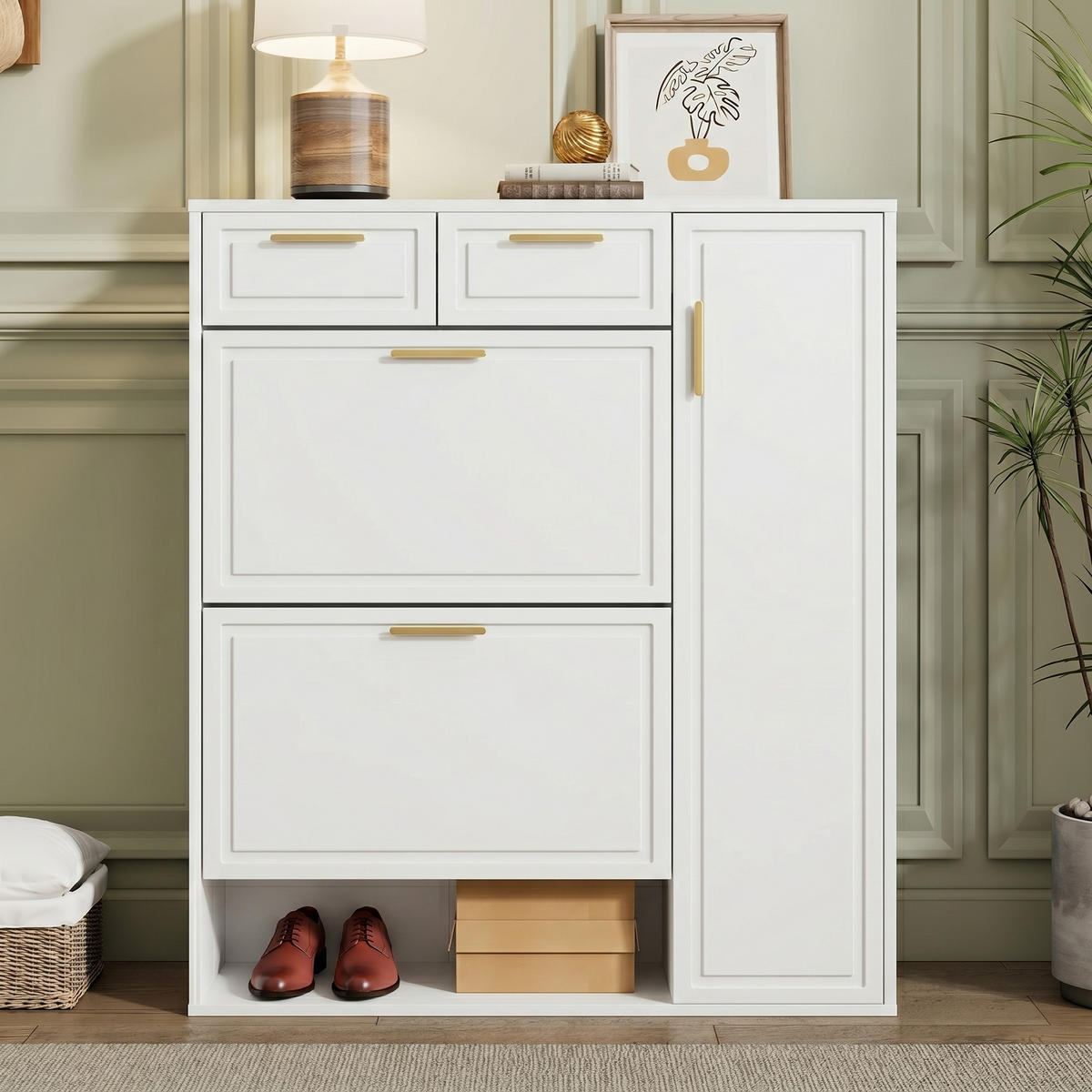 SCHUHSCHRANK White 95/24/107.5 cm - Weiß, Holzwerkstoff (95/107/24cm) - PANGIVO