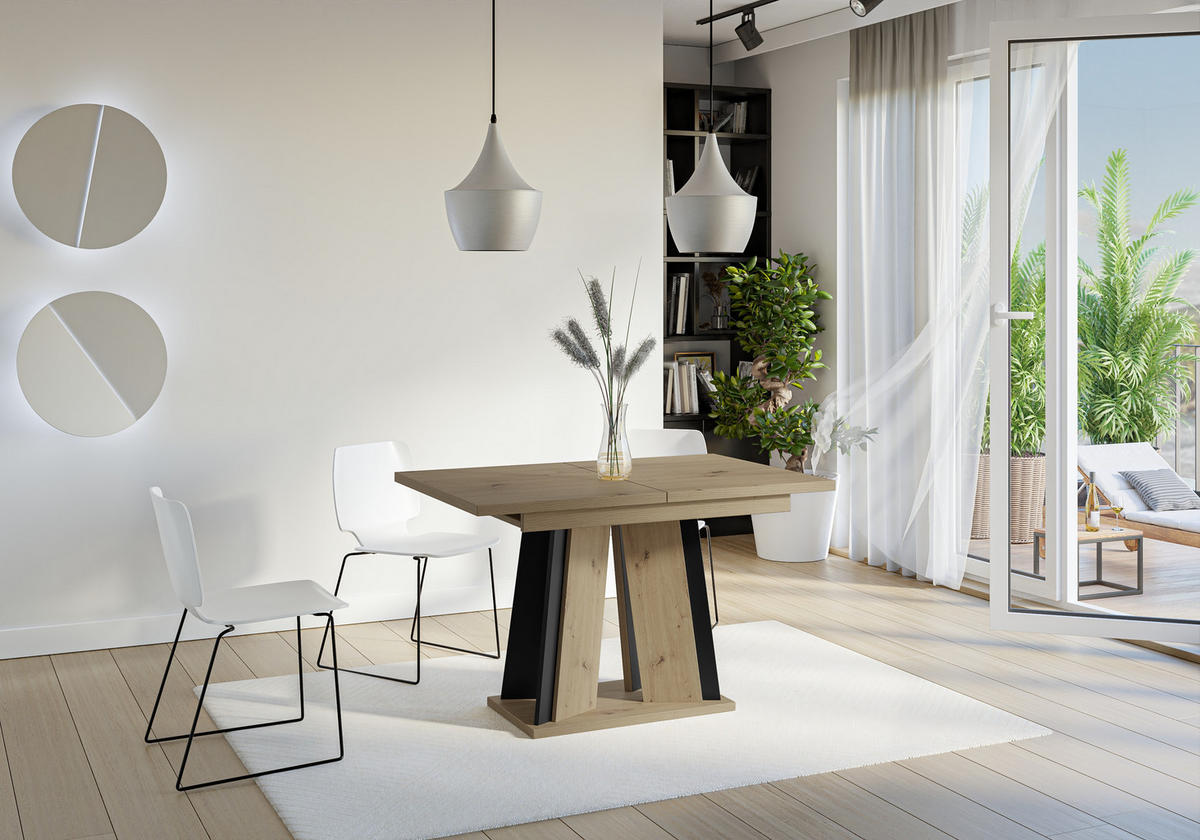 ESSTISCH Ausziehbar 120 - 160 cm Artisan Eiche Holzoptik und Schwarz - Schwarz/Eiche Artisan, Holzwerkstoff (120/80/75cm) - PROSPERO