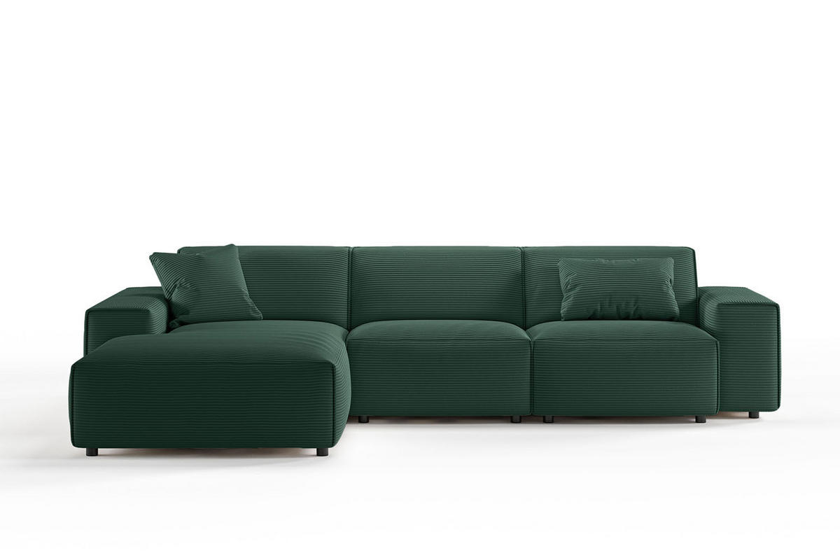 ECKSOFA RANI Smaragdgrün Cord - Smaragdgrün/Schwarz, Kunststoff/Textil (299/189cm) - KAWOLA