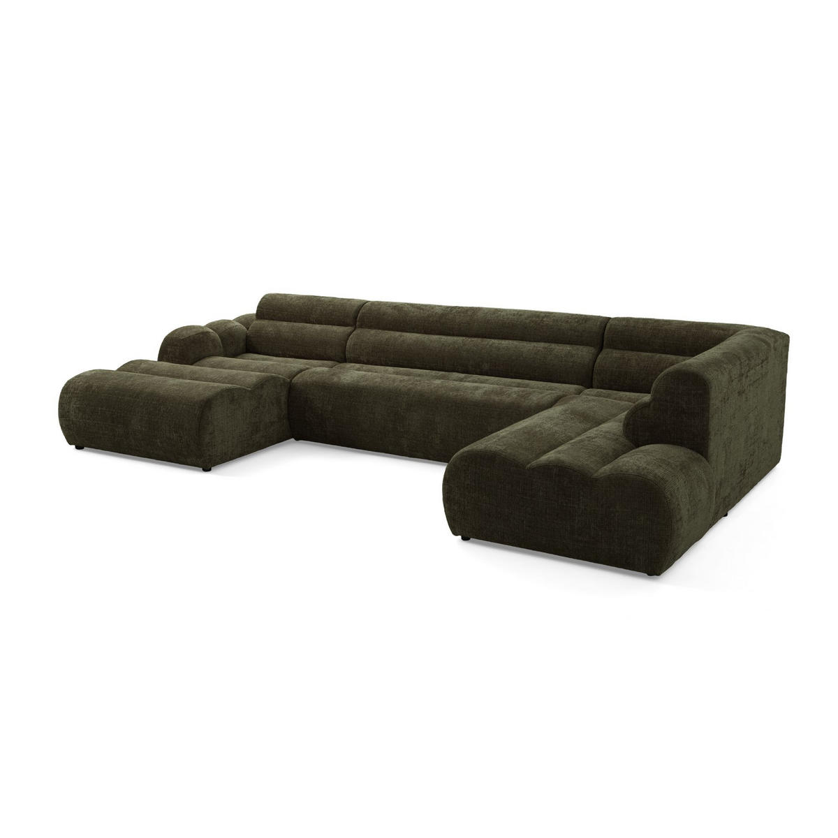 6-SITZER modulares Wohnlandschaft U XXL VEER SET 4 Rechts, 368 x 190 cm, Chenille Webstoff Grün - Schwarz/Grün, Holz/Kunststoff (190/75/368cm) - Muffo