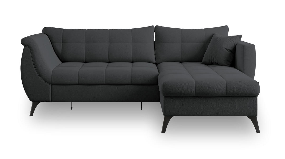 ECKSOFA MOLLIS Graphitfarben Geflochtener-Stoff mit Schlaffunktion - Graphitfarben, Holz (241/154cm) - MASSENO