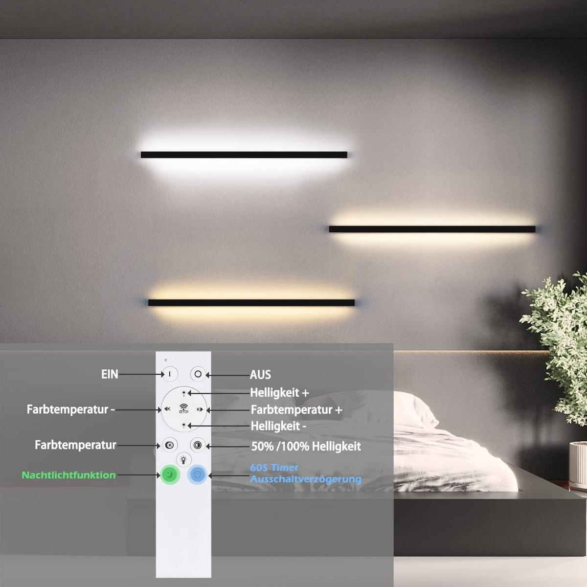 LED-WANDLEUCHTE Raying 2.5/4/100 cm - Schwarz, Metall (4/100/2.5cm) - ZMH